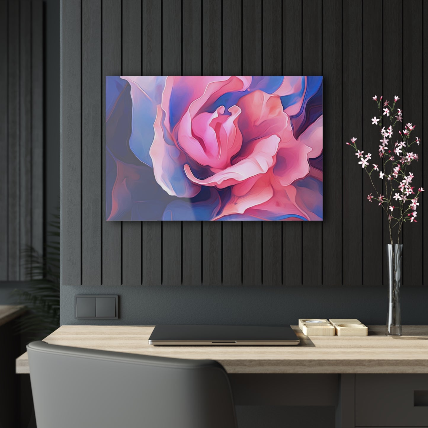 Acrylic Prints Pink & Blue Tulip Rose 1