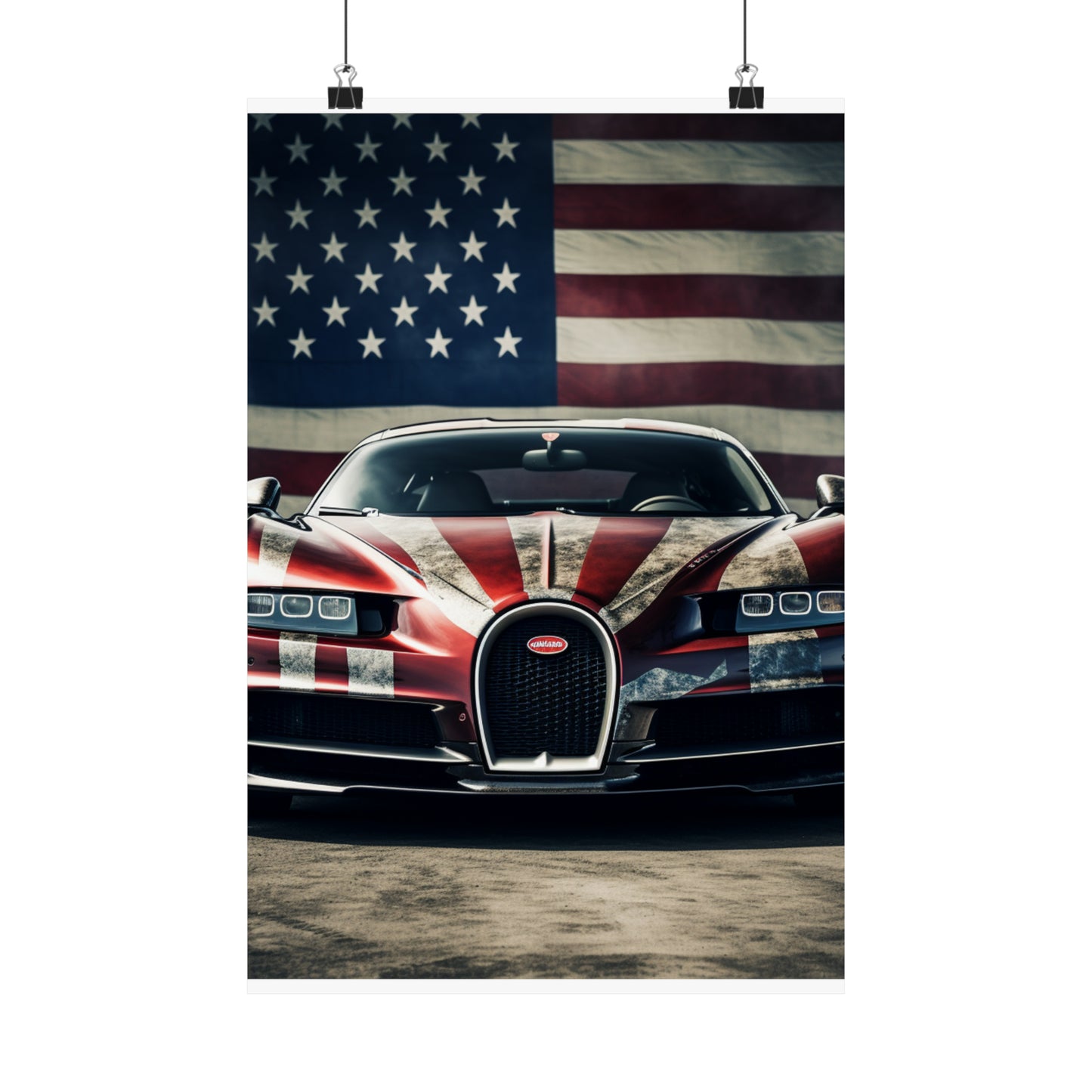 Premium Matte Vertical Posters American Flag Background Bugatti 3