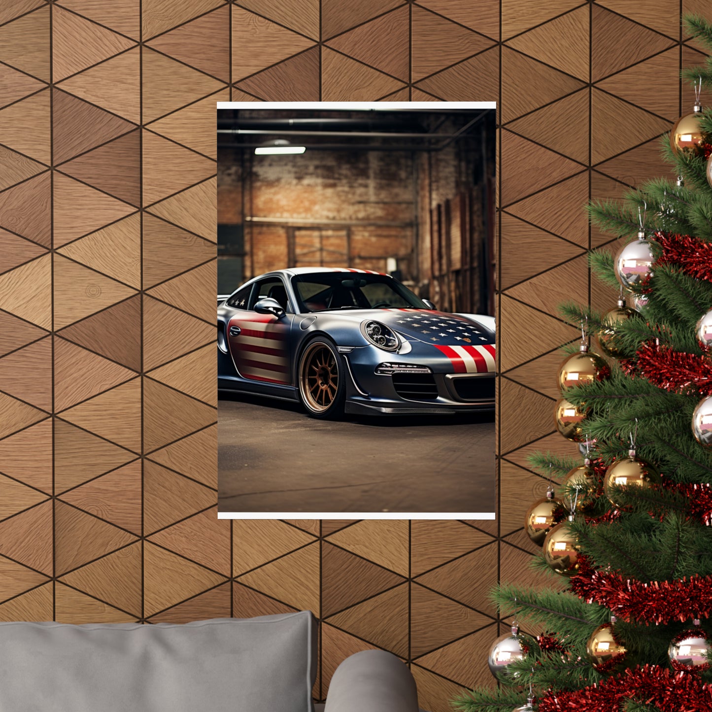 Premium Matte Vertical Posters American Flag Porsche 1