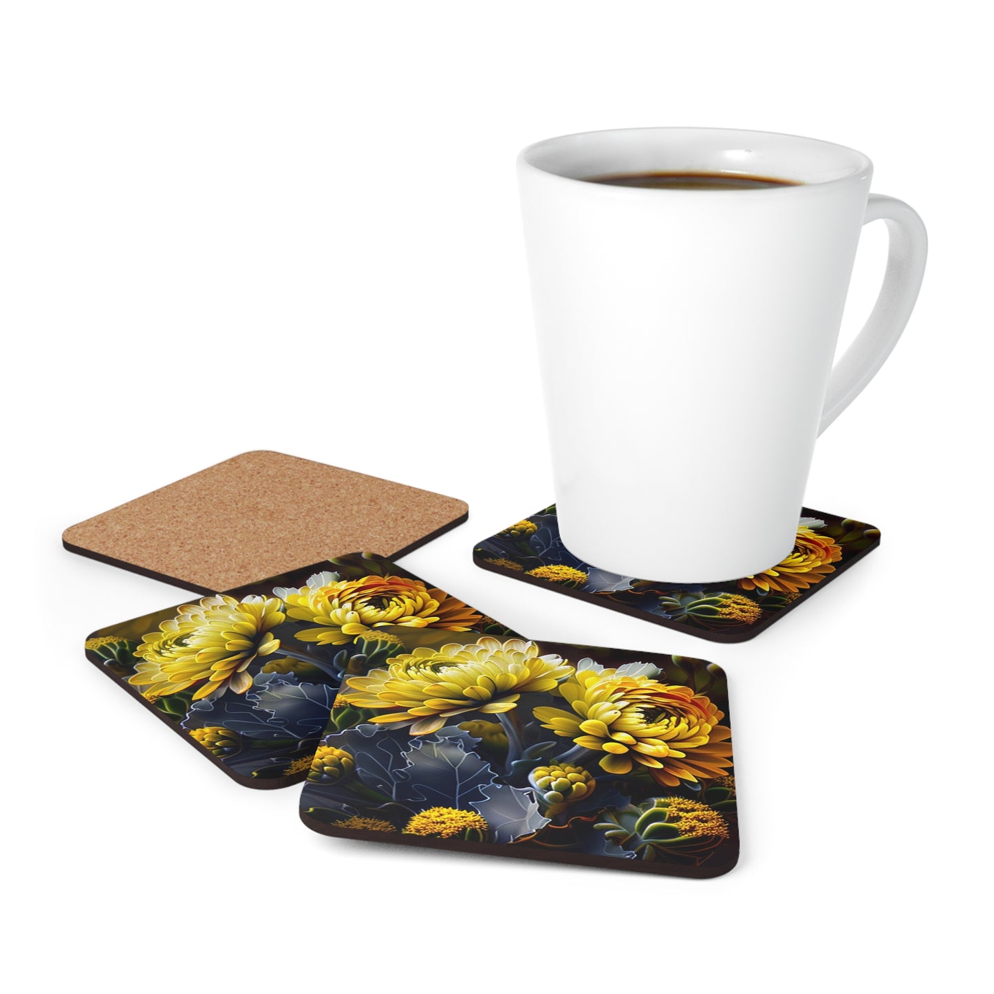 Corkwood Coaster Set Yellow Hermosas Flores Amarillas 1