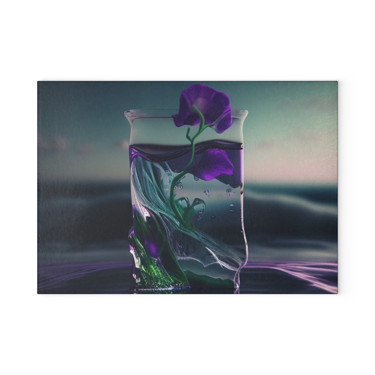 Glass Cutting Board Purple Sweet pea in a vase 3