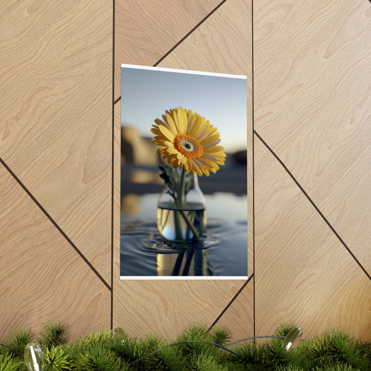 Premium Matte Vertical Posters yello Gerbera glass 4