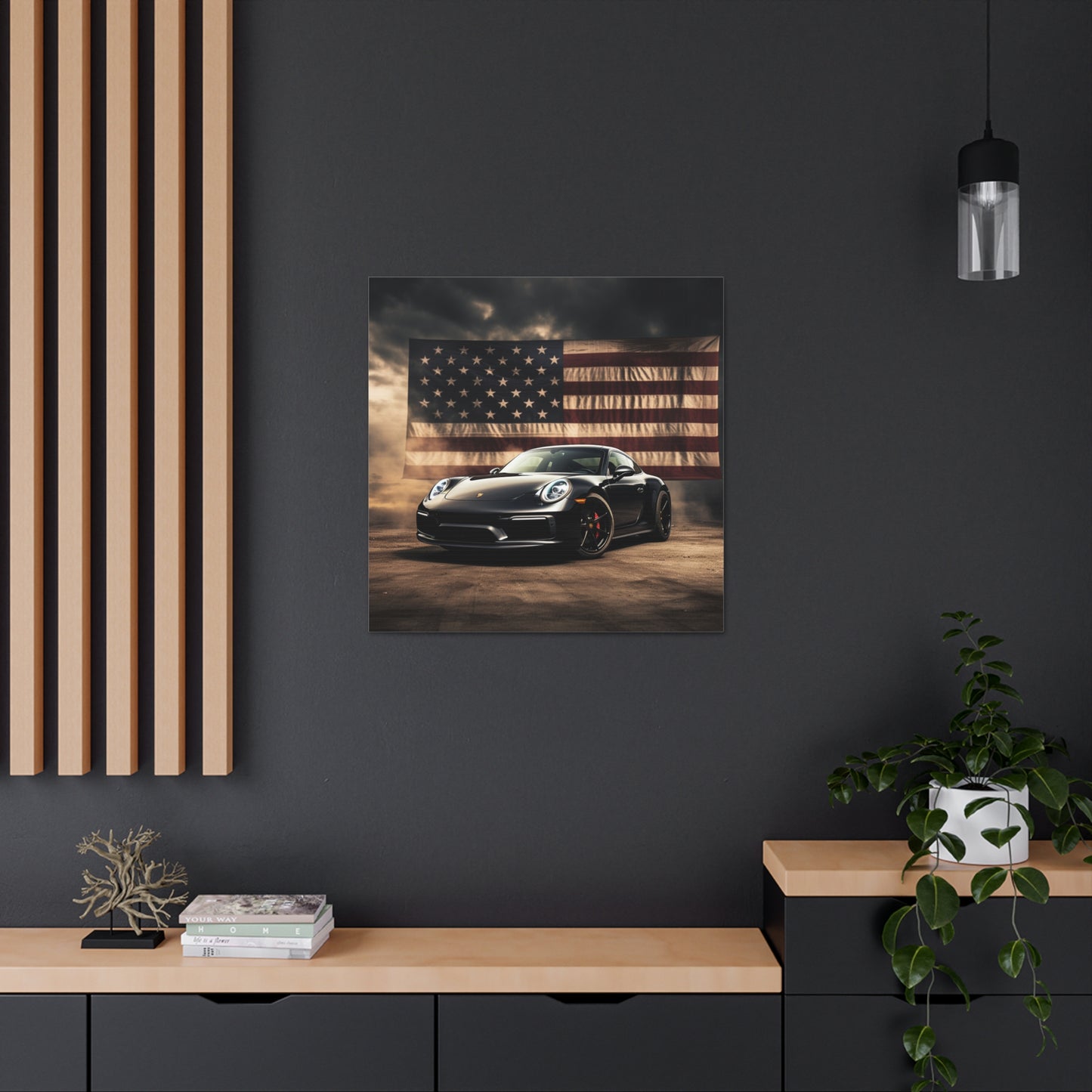 Canvas Gallery Wraps American Flag Background Porsche 4
