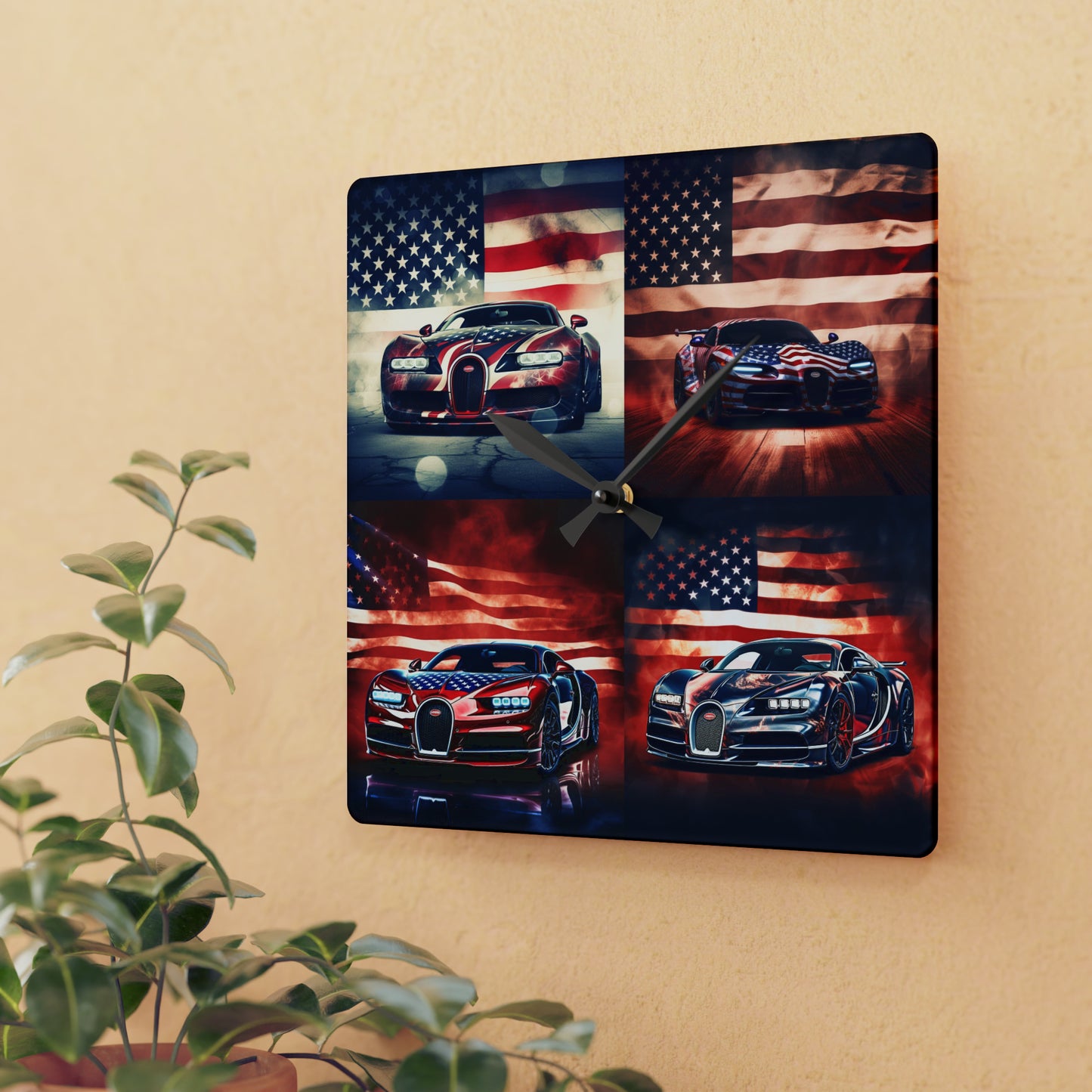 Acrylic Wall Clock Abstract American Flag Background Bugatti 5