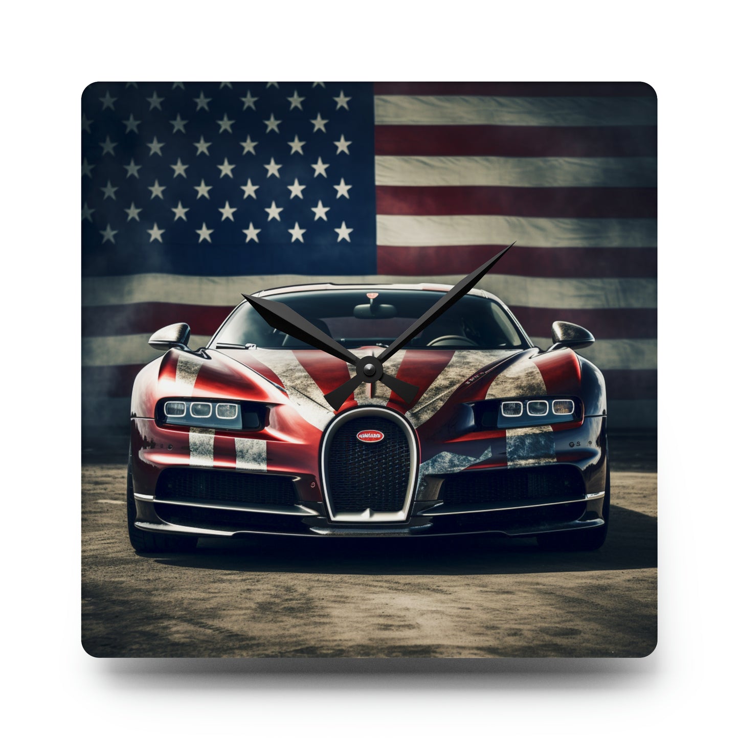 Acrylic Wall Clock American Flag Background Bugatti 3