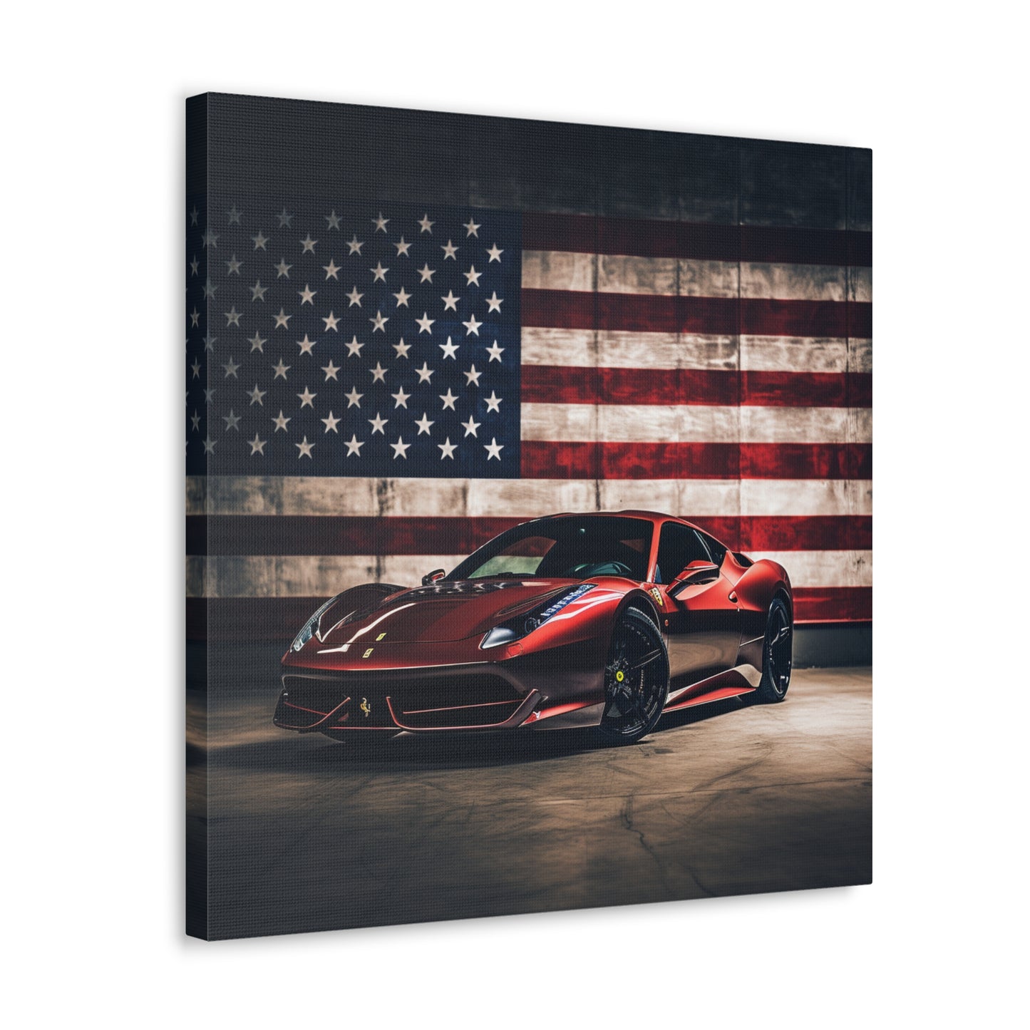 Canvas Gallery Wraps American Flag Background Ferrari 4