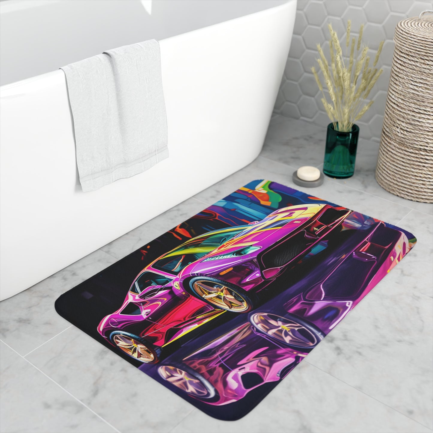 Memory Foam Bath Mat Pink Macro Ferrari 2