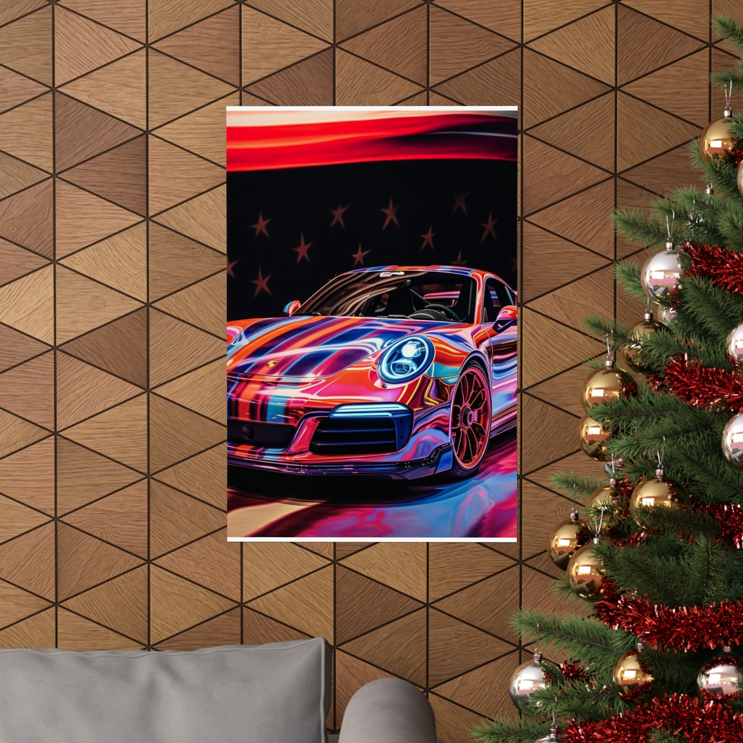 Premium Matte Vertical Posters American Flag Colored Porsche 2