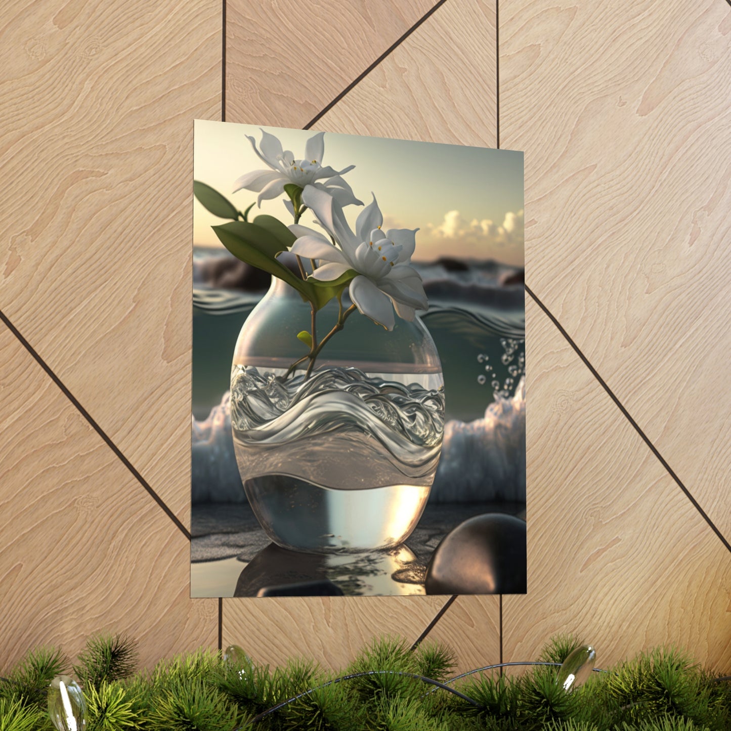 Premium Matte Vertical Posters Jasmine glass vase 2