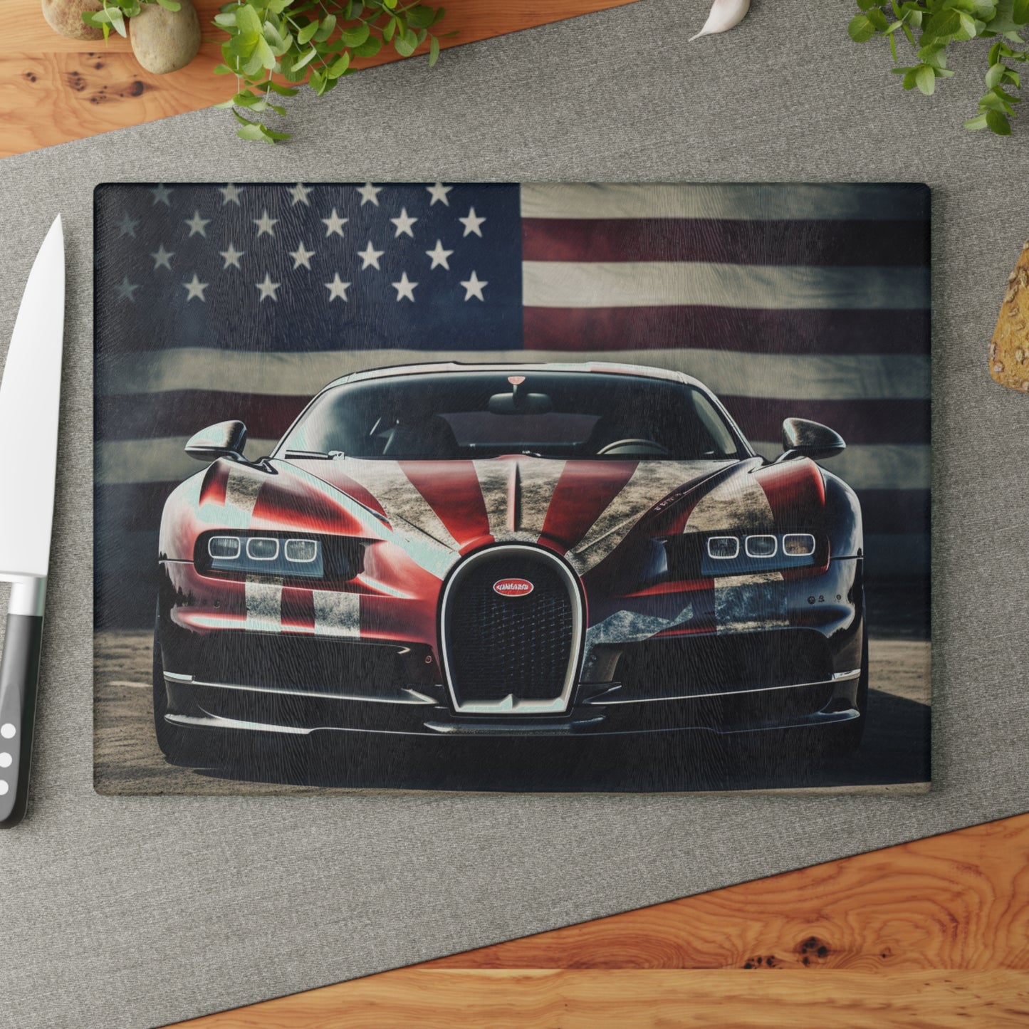 Glass Cutting Board American Flag Background Bugatti 3