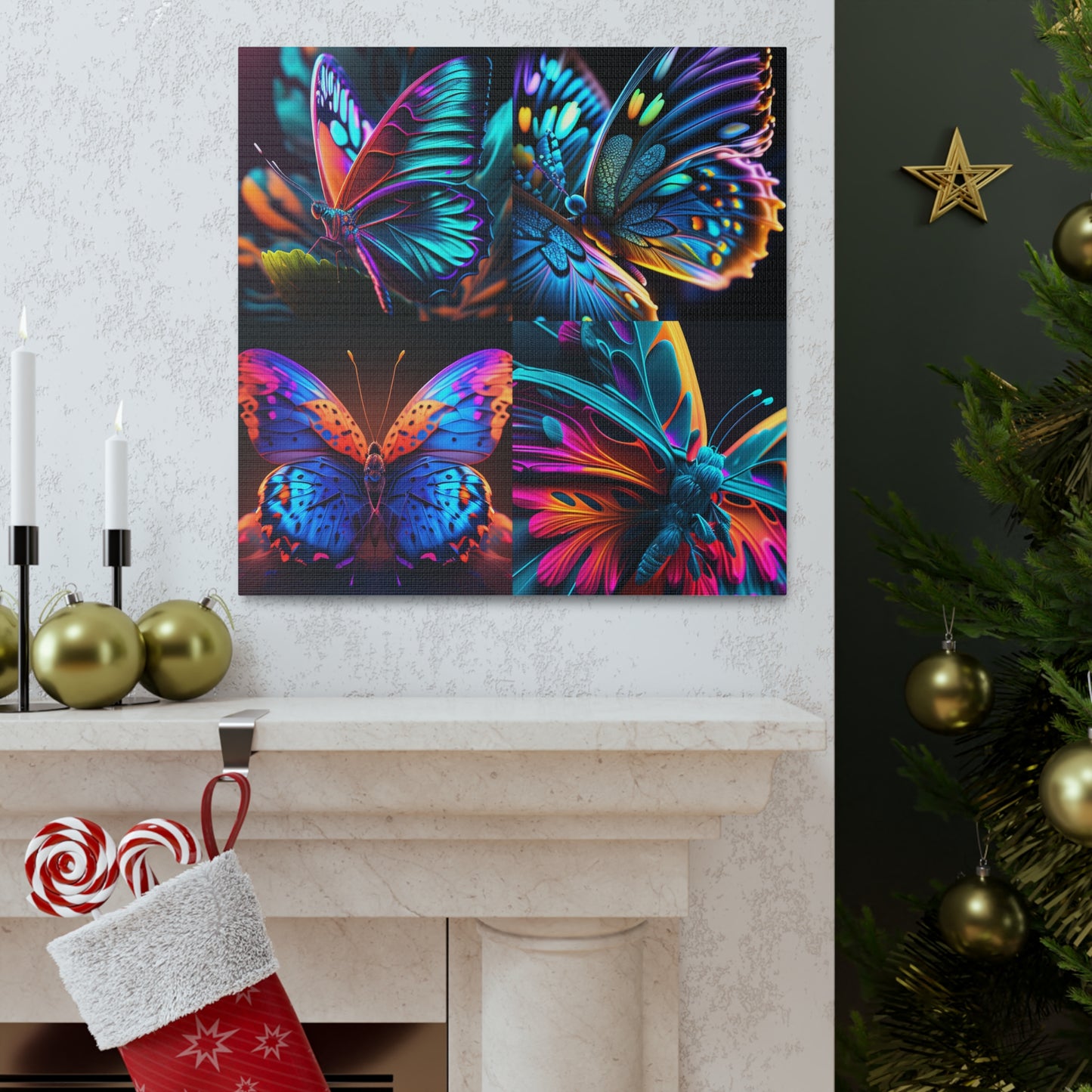 Canvas Gallery Wraps Neon Butterfly Macro 5