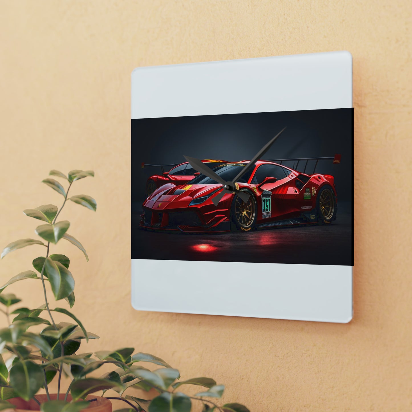 Acrylic Wall Clock Ferrari Red 2