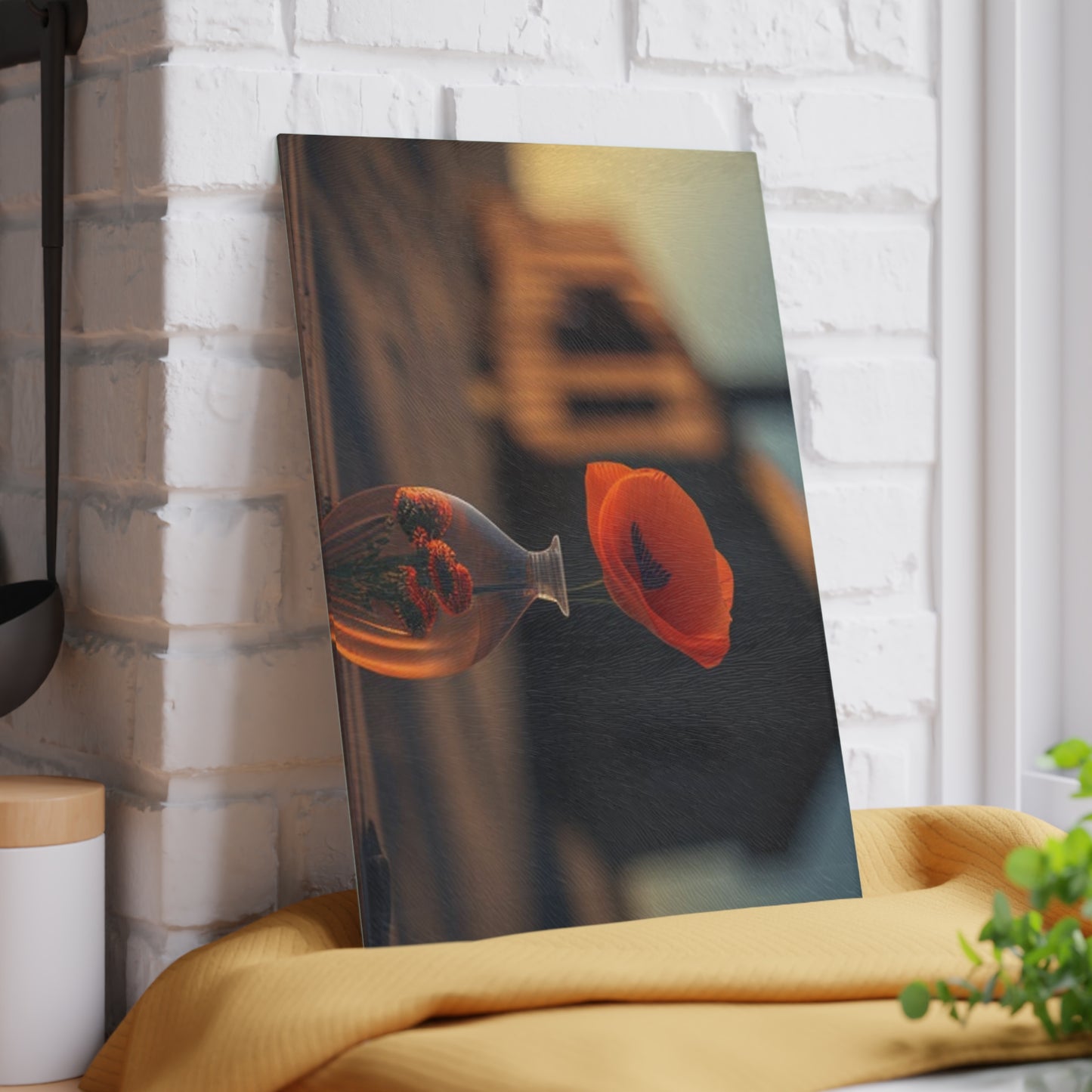 Glass Cutting Board Orange Poppy in a Vase 3