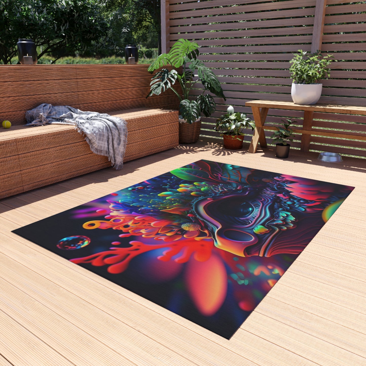 Outdoor Rug  Florescent Skull Death 2