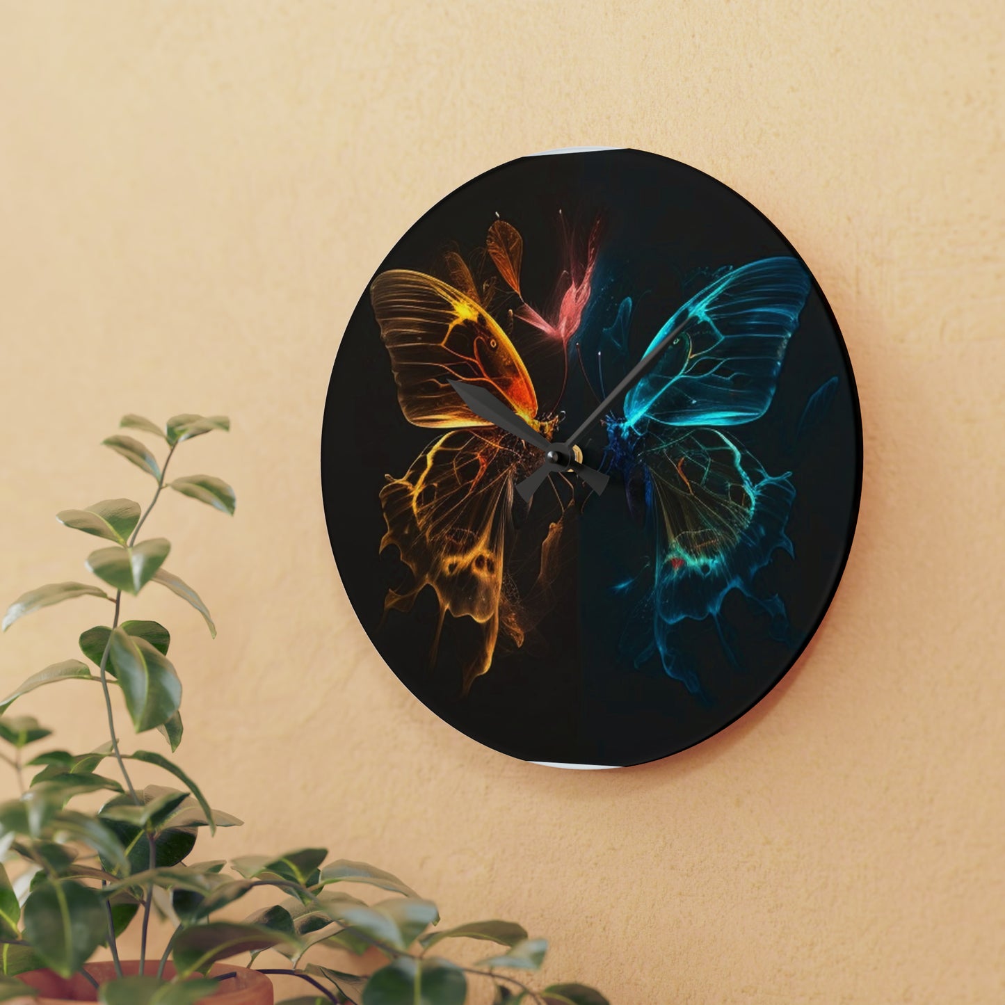 Acrylic Wall Clock Kiss Neon Butterfly 4
