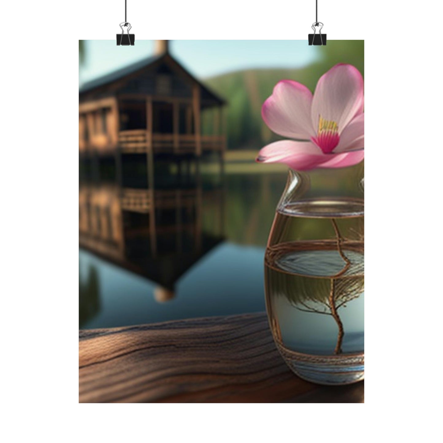 Premium Matte Vertical Posters Magnolia in a Glass vase 1