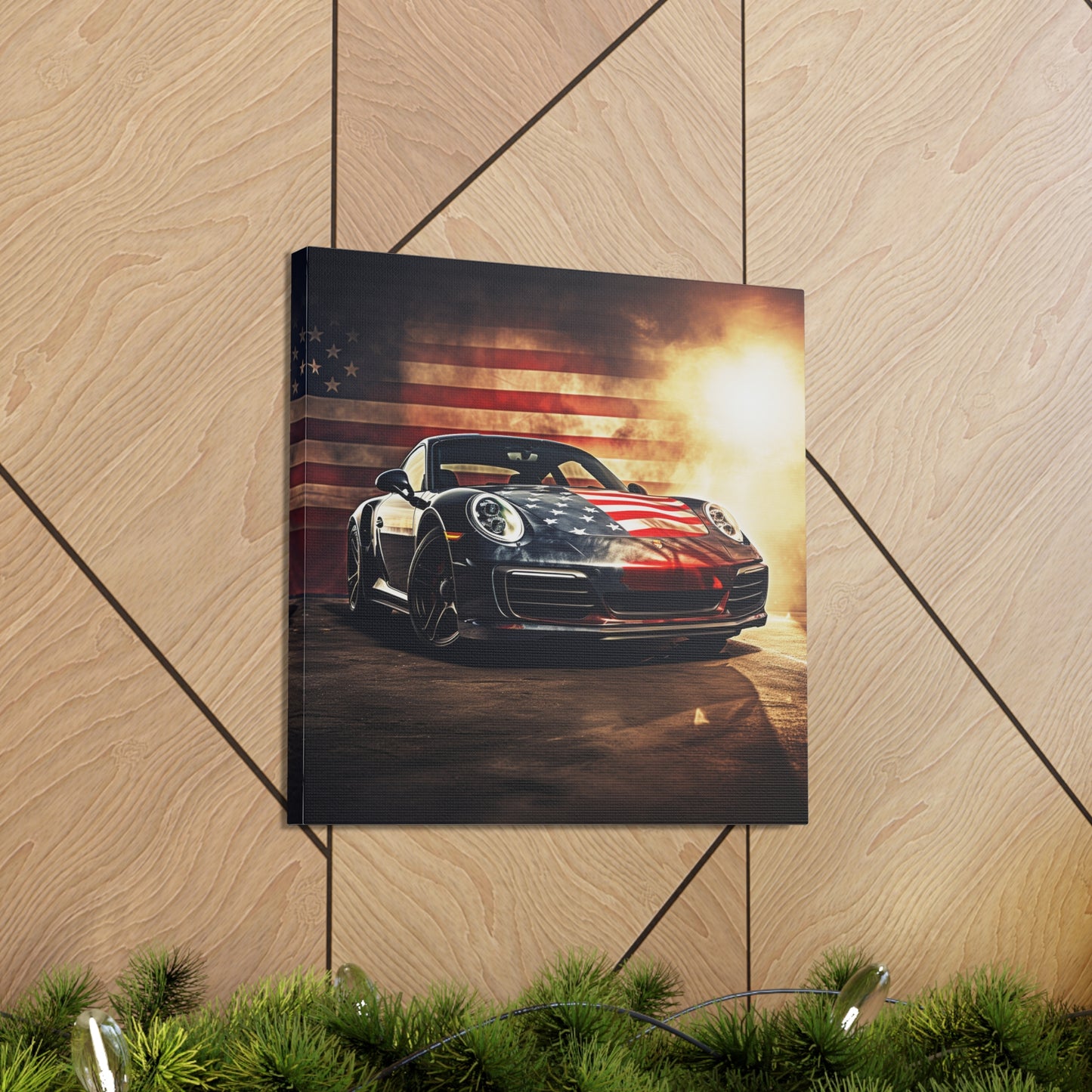 Canvas Gallery Wraps Abstract American Flag Background Porsche 1