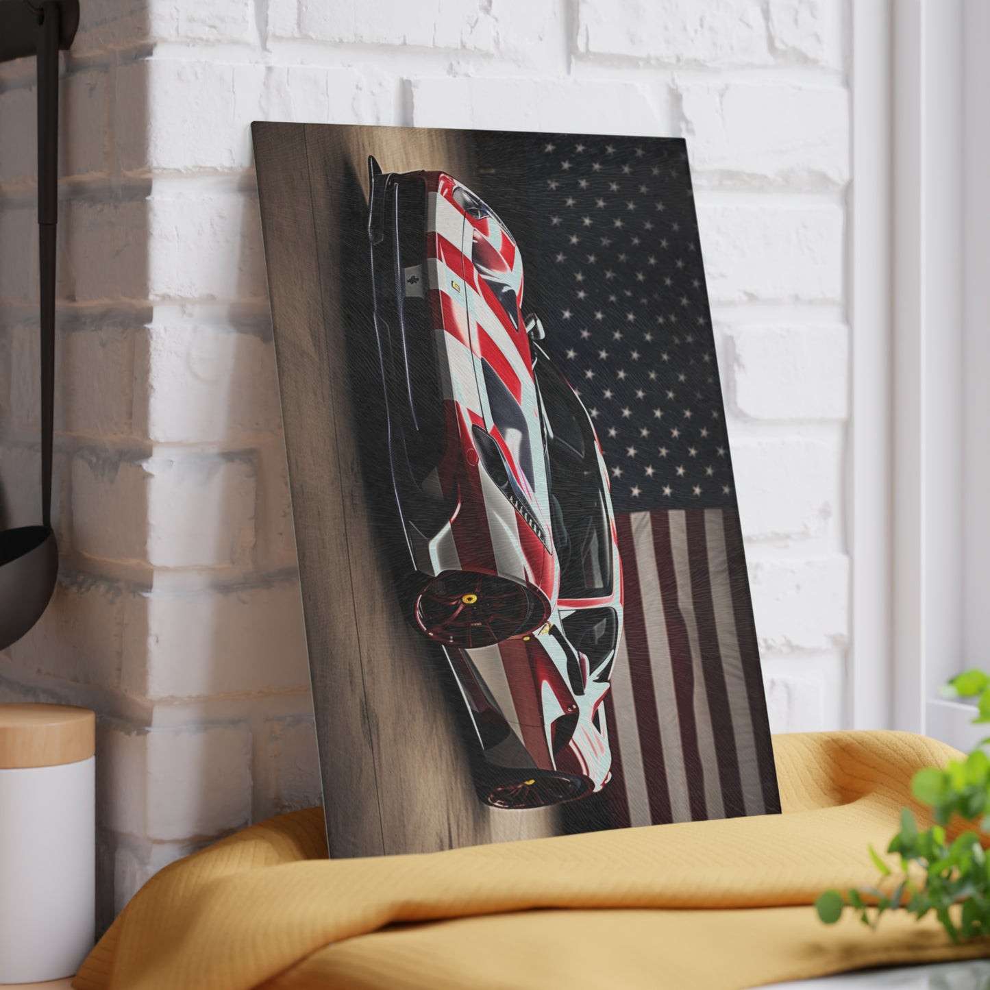 Glass Cutting Board American Flag Background Ferrari 2