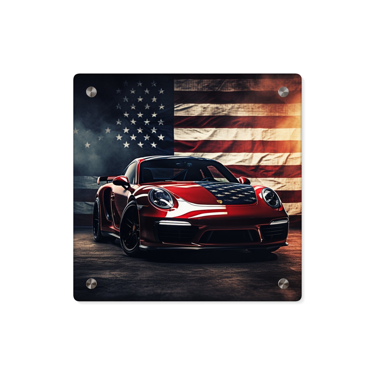 Acrylic Wall Art Panels American Flag Background Porsche 2