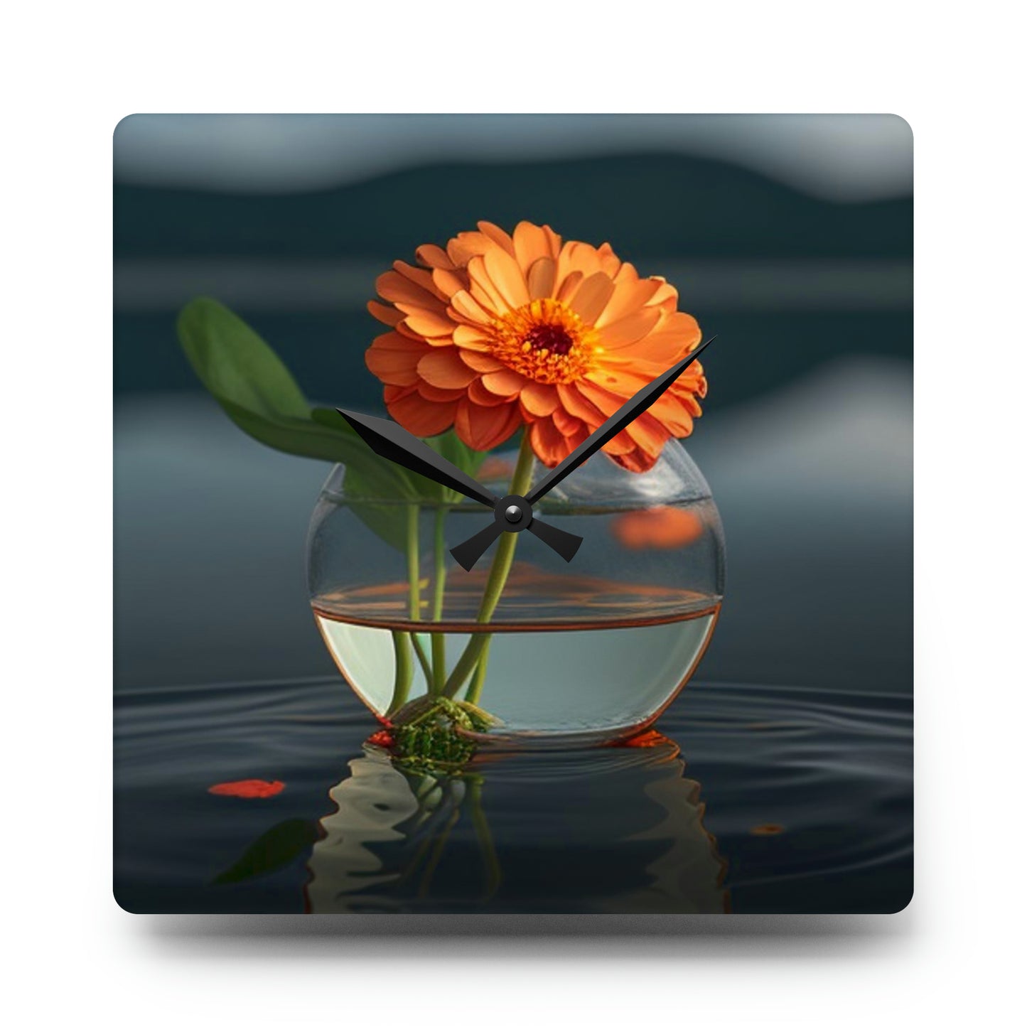 Acrylic Wall Clock Orange Zinnia 2