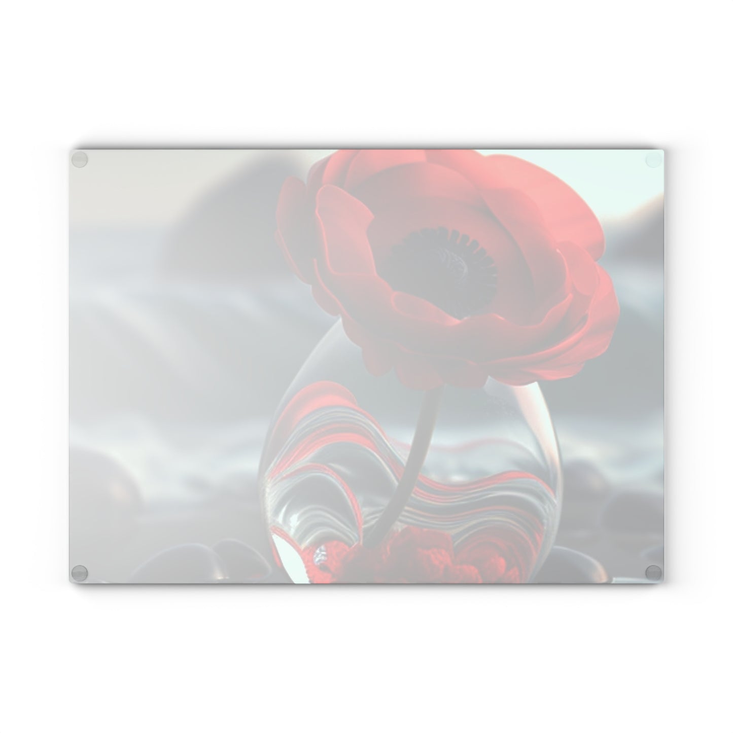 Glass Cutting Board Red Anemone in a Vase 1