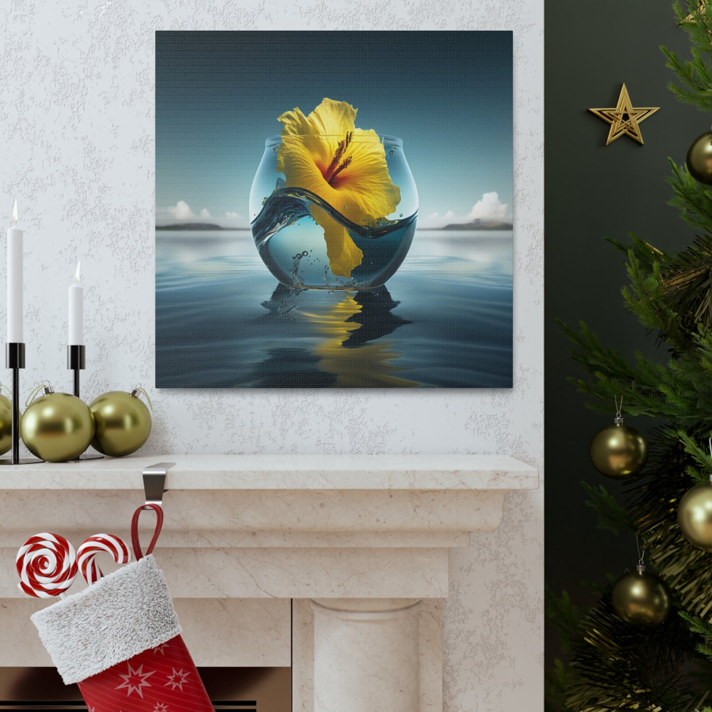 Canvas Gallery Wraps Yellow Hibiscus glass 4