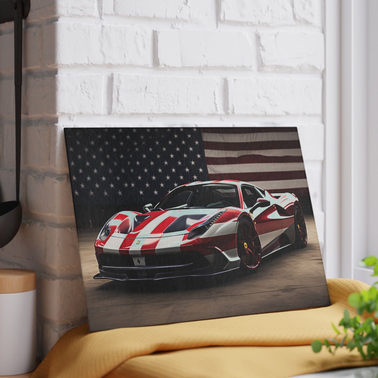 Glass Cutting Board American Flag Background Ferrari 2