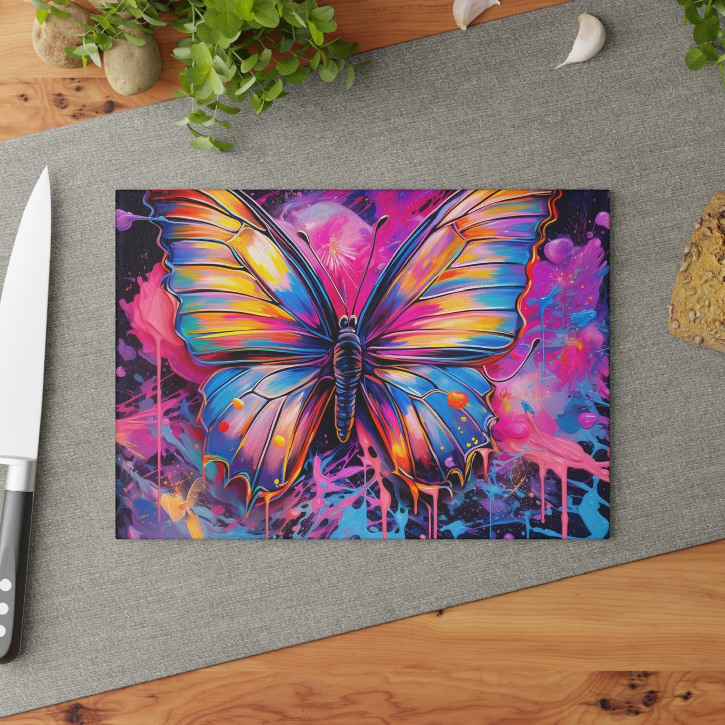 Glass Cutting Board Pink Butterfly Flair 3