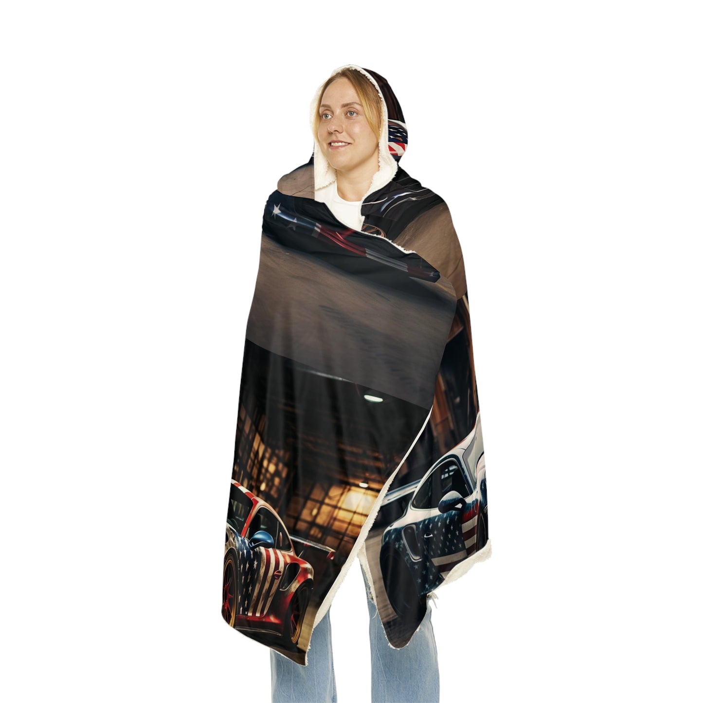 Snuggle Hooded Blanket American Flag Porsche 5