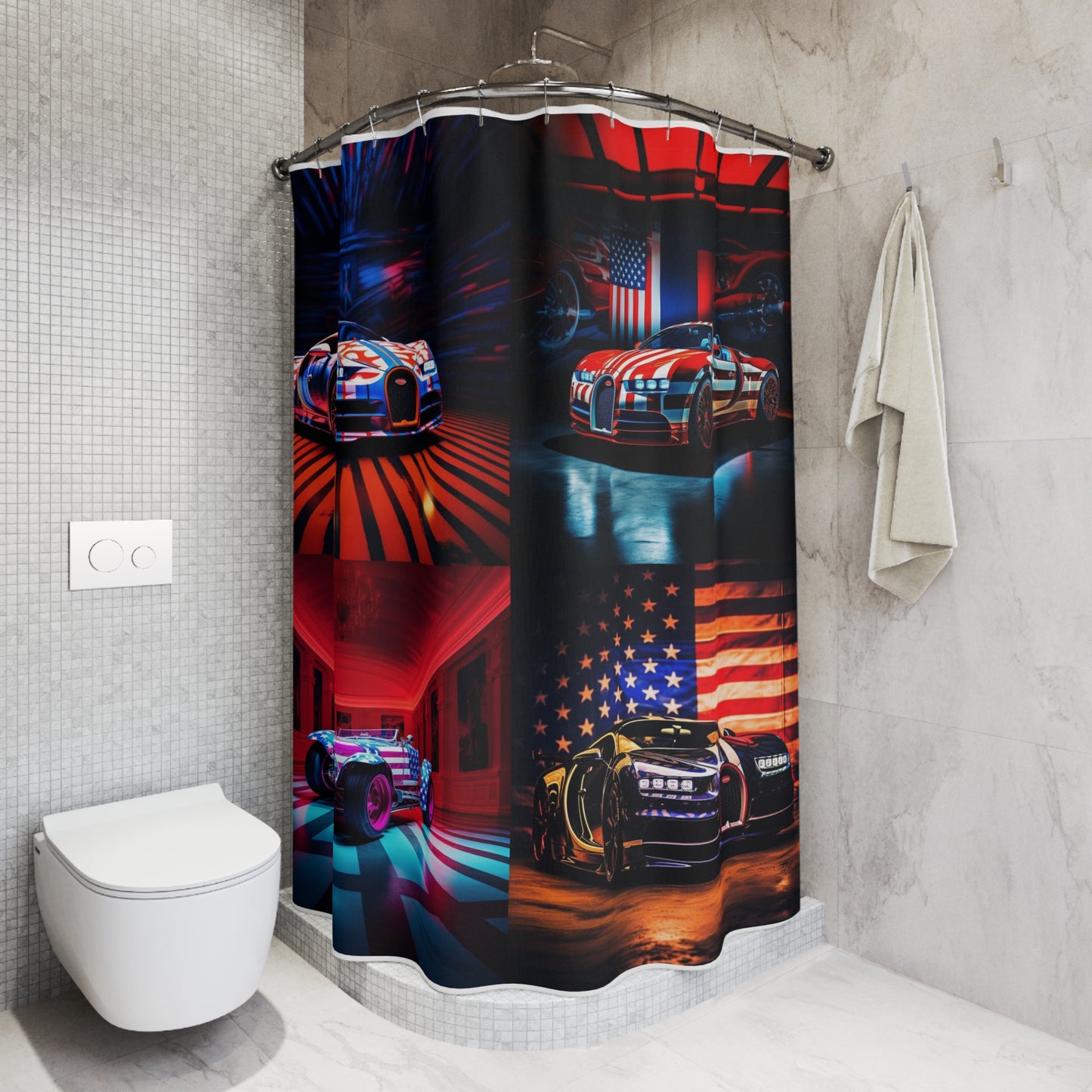 Polyester Shower Curtain Macro Bugatti American Flag 5