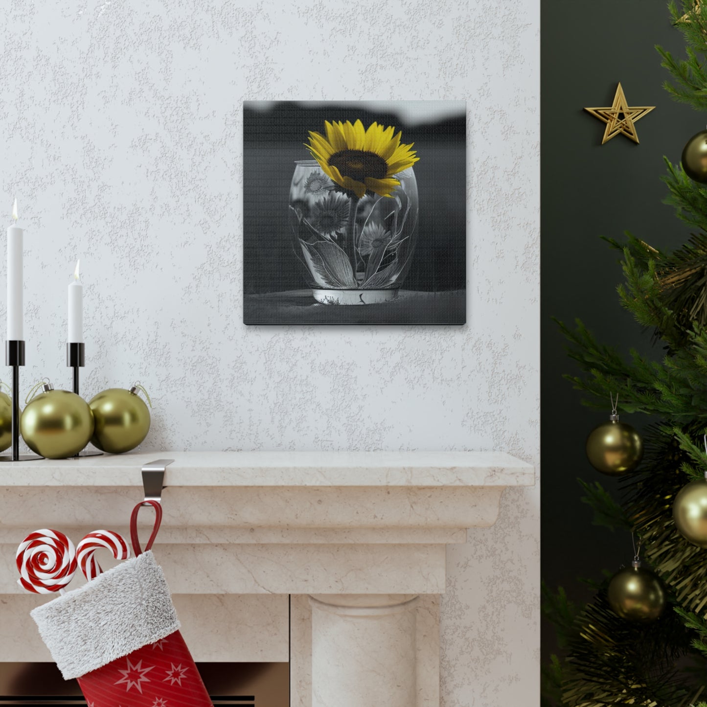 Canvas Gallery Wraps Yellw Sunflower in a vase 1
