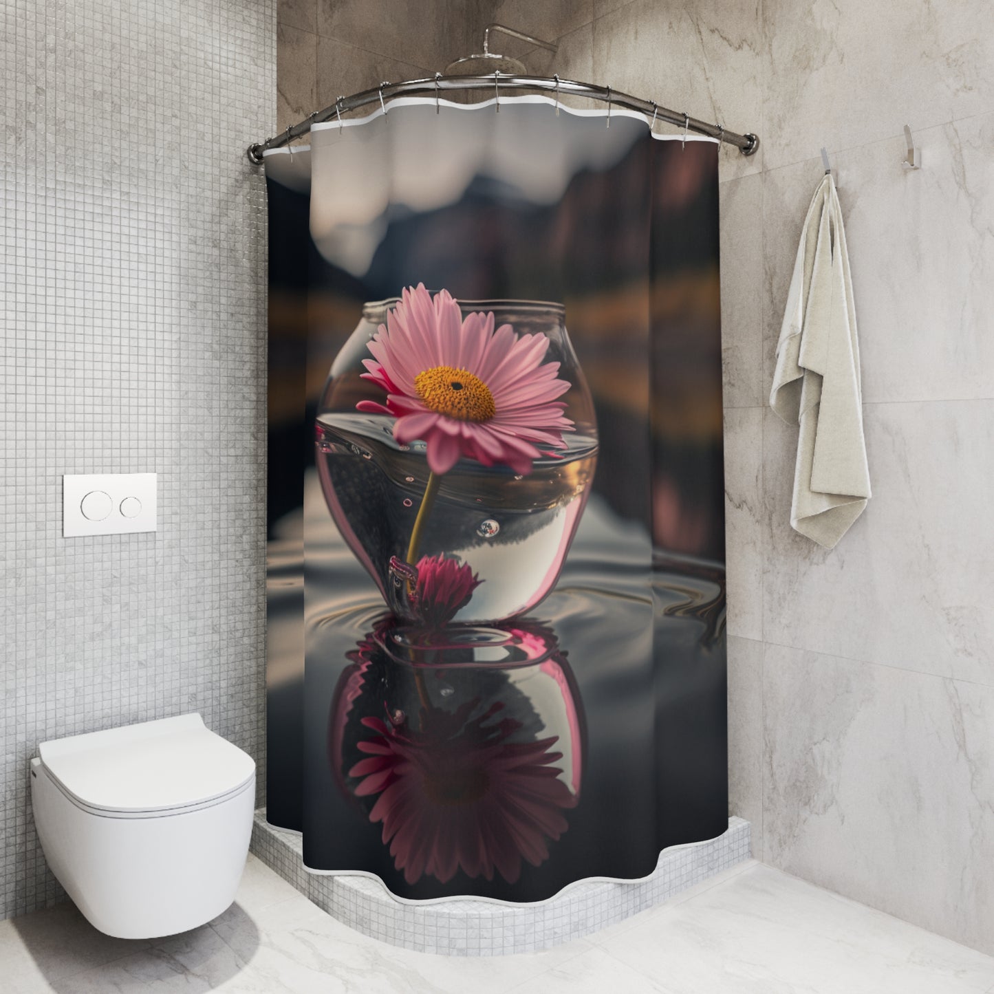 Polyester Shower Curtain Daisy in a vase 2