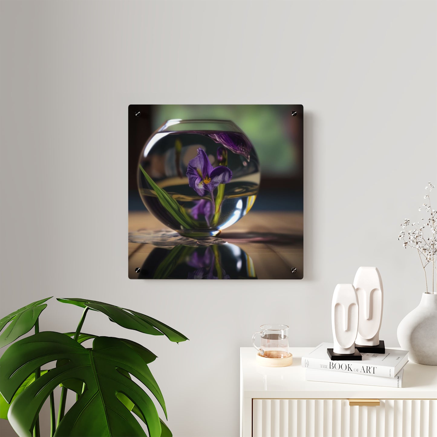 Acrylic Wall Art Panels Purple Iris in a vase 1