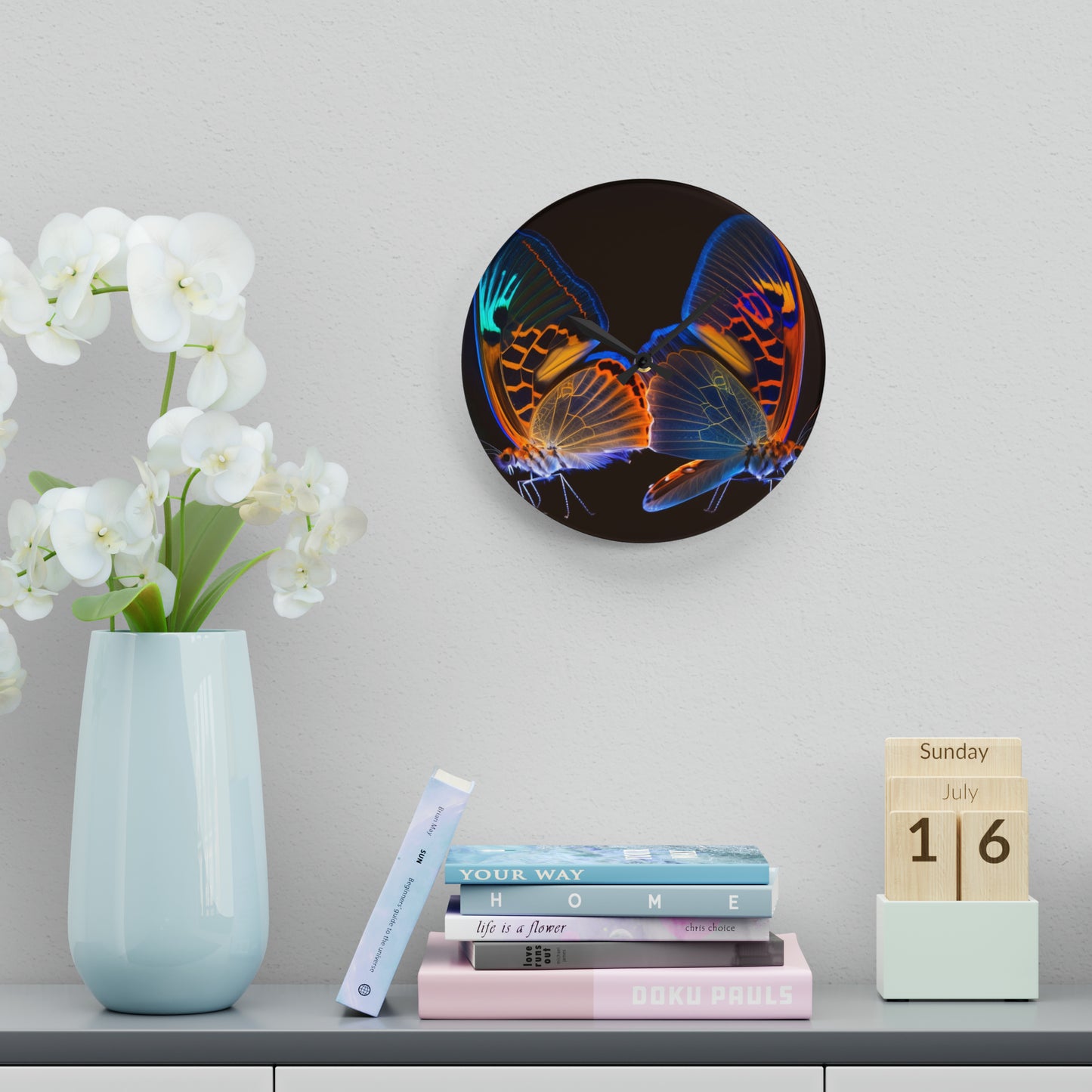 Acrylic Wall Clock Neon Glo Butterfly 2