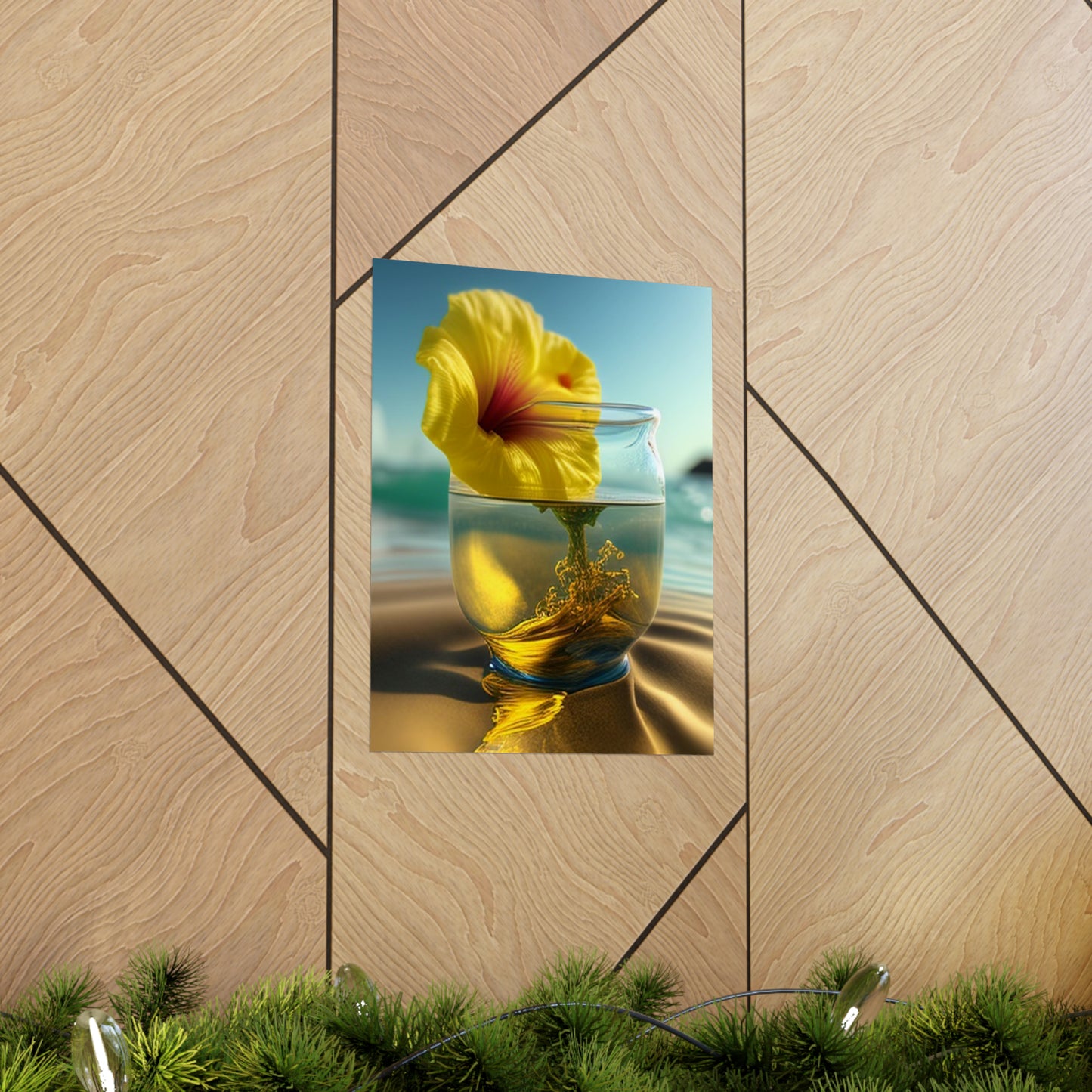 Premium Matte Vertical Posters Yellow Hibiscus glass 1