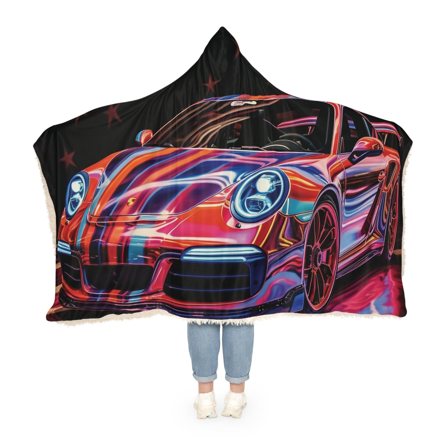 Snuggle Hooded Blanket American Flag Colored Porsche 1