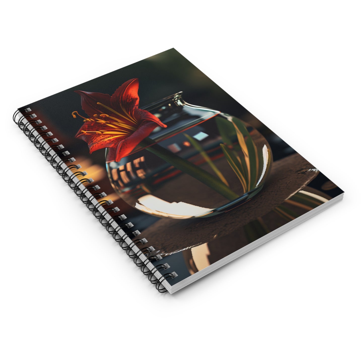 Spiral Notebook - Ruled Line Red Lily in a Glass vase 2