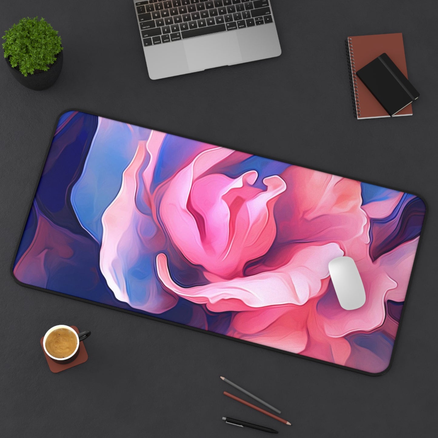 Desk Mat Pink & Blue Tulip Rose 1