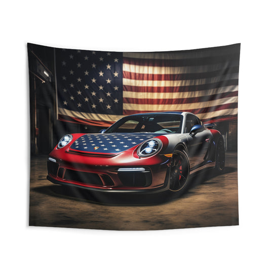 Indoor Wall Tapestries American Flag Background Porsche 1