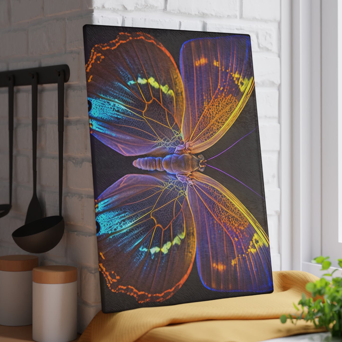 Glass Cutting Board Neon Butterfly Flair 2