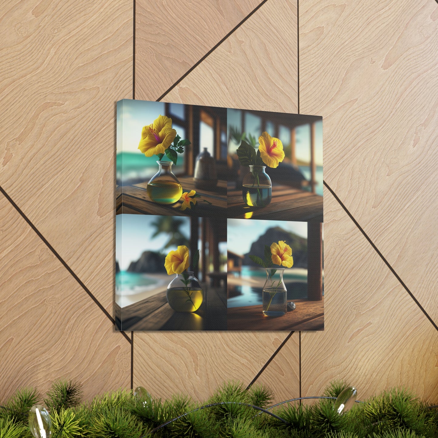 Canvas Gallery Wraps Yellow Hibiscus Wood 5