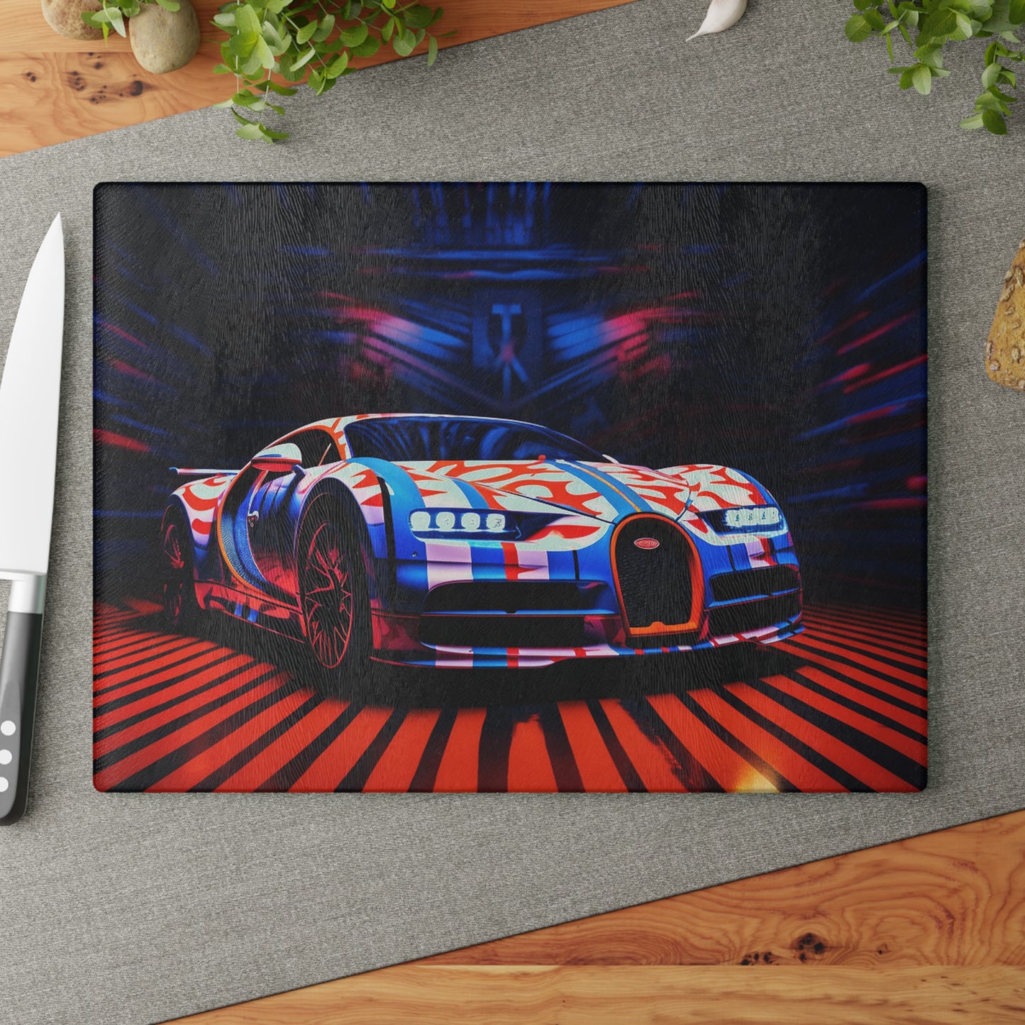 Glass Cutting Board Macro Bugatti American Flag 1