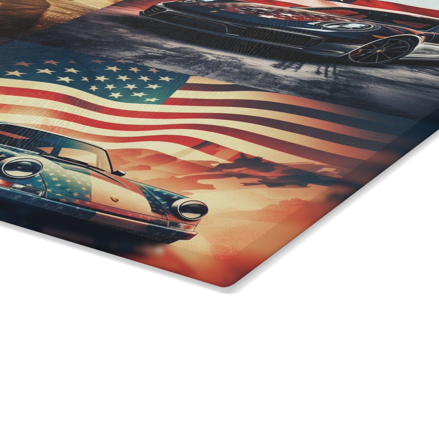 Glass Cutting Board Abstract American Flag Background Porsche 5