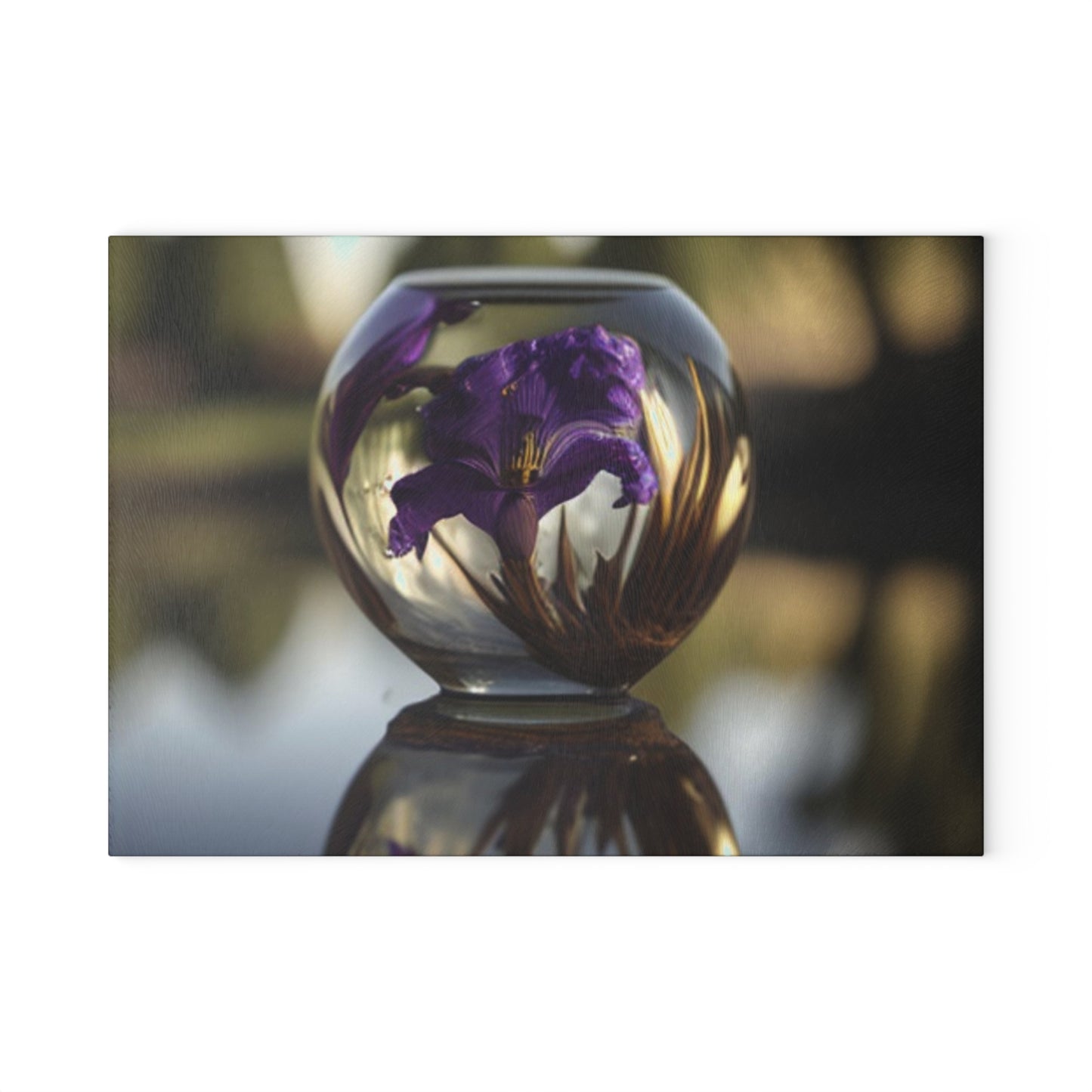 Glass Cutting Board Purple Iris in a vase 2