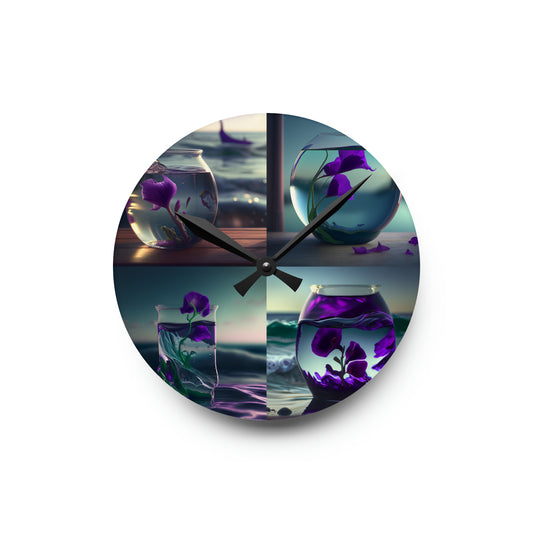 Acrylic Wall Clock Purple Sweet pea in a vase 5