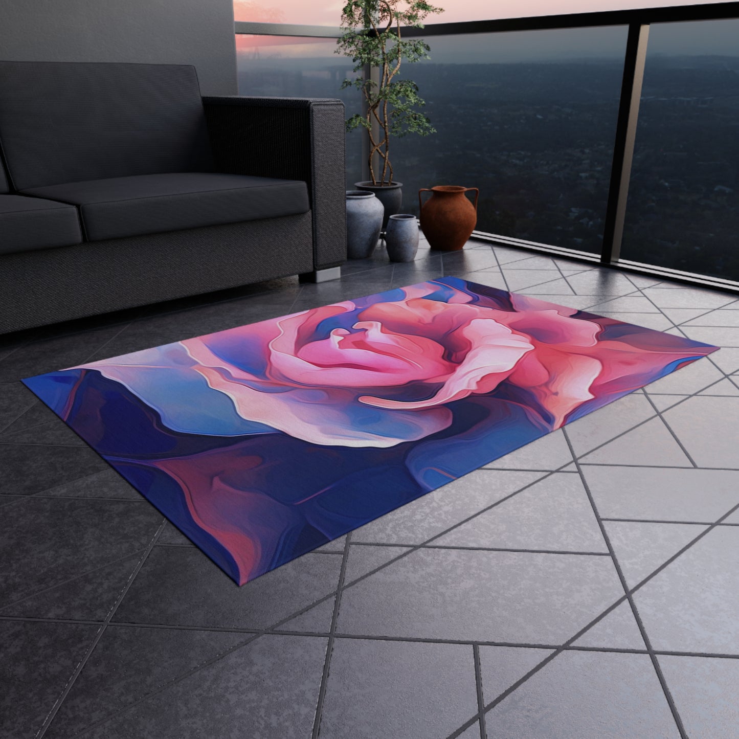 Outdoor Rug  Pink & Blue Tulip Rose 1