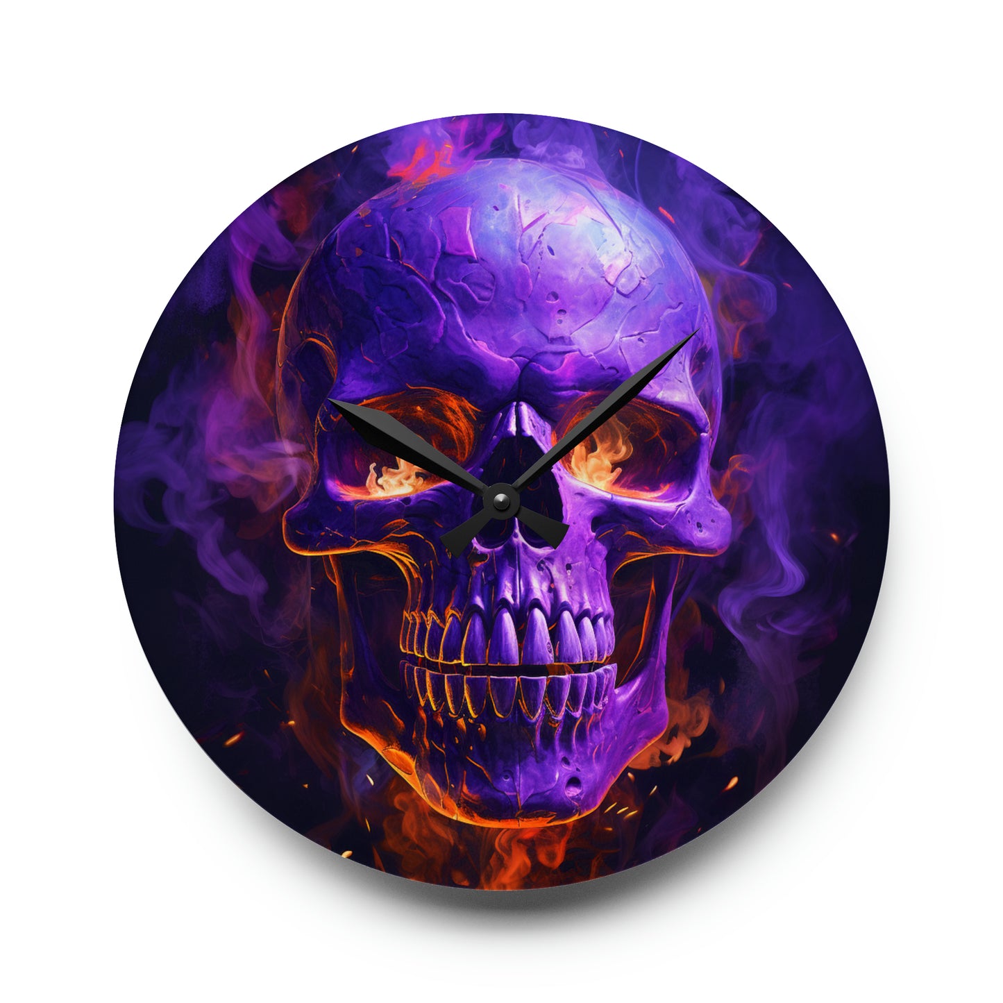 Acrylic Wall Clock Skull Flames 1