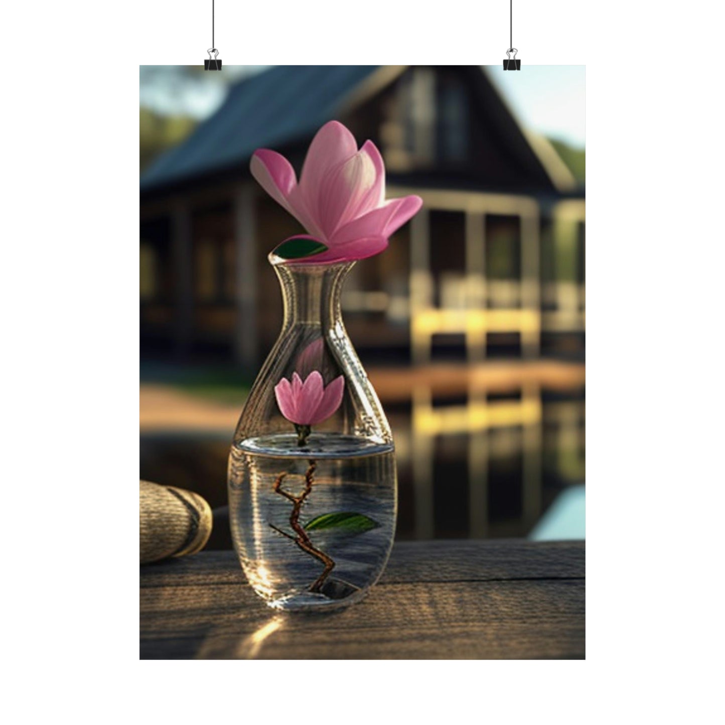 Premium Matte Vertical Posters Magnolia in a Glass vase 4