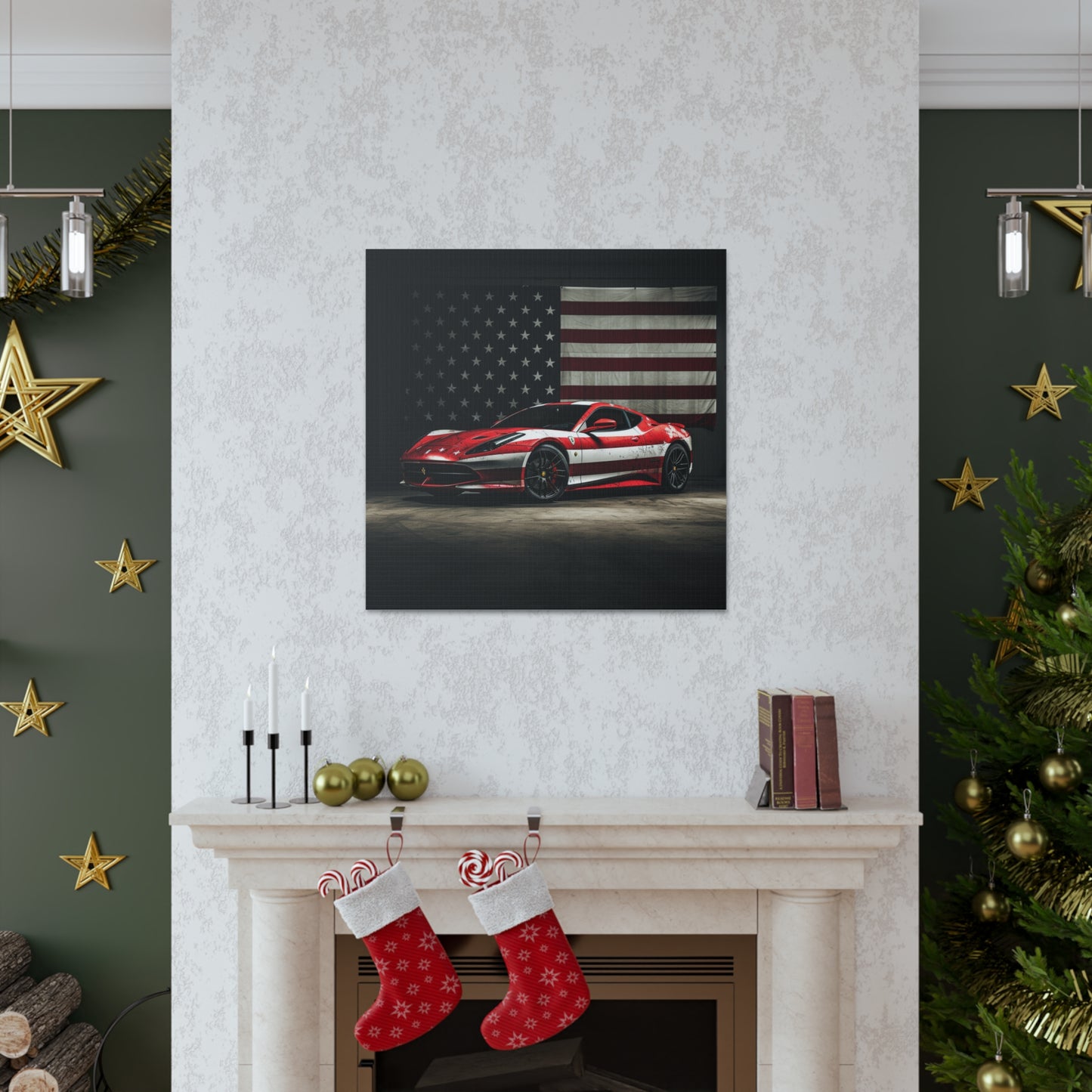 Canvas Gallery Wraps American Flag Background Ferrari 1