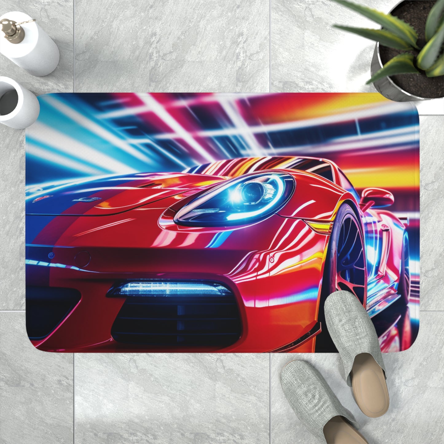 Memory Foam Bath Mat Macro Flag Ferrari 1